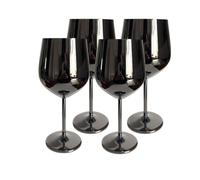 Laurie's Pub and Bar Accessories Set of 4 Stainless Steel Wine Glasses | 500ml | Unbreakable Goblet Glass (Black)