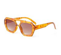 Laurinny Hexagon Pilot Sunglasses for Women Retro Square Sunglasses 70s Tinted Double Bridge Geometric Sun Glasses(Yellow Tortoise/Gradient Brown)