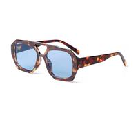 Laurinny Hexagon Pilot Sunglasses for Women Retro Square Sunglasses 70s Tinted Double Bridge Geometric Sun Glasses(Tortoiseshell/Blue)
