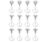LAURITAMI 12pcs Bioflex Labret Retainer Clear Lip Bars Plastic Studs Crystal 8mm 16G Medusa Monroe Lip Piercing Jewellery