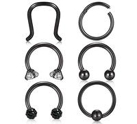 LAURITAMI 16G 6PCS Stainless Steel Septum Rings Piercing Nose Cartilage Tragus Helix Hoops Rings Retainer Body Piercing Jewellery 10MM