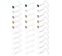 LAURITAMI 20G Clear Nose Studs Retainers Bioflex Acrylic Flexible Nose Screw Nostril Crystal Diamond Body Piercing 30pcs for school