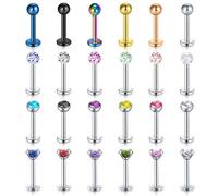LAURITAMI 24Pcs Stainless Steel Lip Studs Lip Bars Diamond CZ Labret Tragus Ring Helix Earring Body Jewellery Piercing Retainer 16G