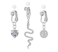 LAURITAMI 3 Pcs Fake Belly Button Piercing Stainless Steel Clip On Belly Piercing Ring with Silicone Pads Fake Navel Ring Non Pierced Piercing Jewellery