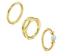 LAURITAMI 3PCS Nose Rings Hoops 18G Stainless Steel Opalite Nose Rings Gold Sliver for Women Double Nose Hoop 8mm/10mm Septum Rings Clicker for Cartilage Daith Helix Tragus Conch Piercing Jewelry