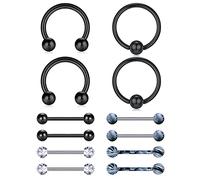 LAURITAMI 6 Pairs 14G Surgical Steel Nipple Bars Piercing Black Nipple Rings Barbell 14/16mm Piercing Jewelry