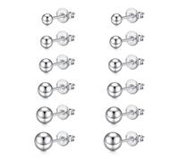 LAURITAMI 6 Pairs Ball Earrings Studs Silver Set Cartilage Earrings 20G Stainless Steel 3-8mm Round Ball Studs Earrings for Women Men