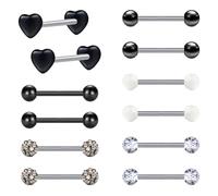 LAURITAMI 6 Pairs Tongue Bars Nipple Piercing 14G Stainless Steel 14mm Straight Barbell Body Piercing Jewelry