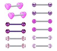 LAURITAMI 6 Pairs Tongue Bars Nipple Piercing 14G Stainless Steel 14mm Straight Barbell Body Piercing Jewelry