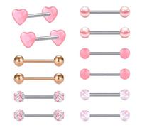 LAURITAMI 6 Pairs Tongue Bars Nipple Piercing 14G Stainless Steel 14mm Straight Barbell Body Piercing Jewelry