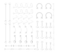 LAURITAMI 60Pcs Clear Piercing Retainers,Clear Nose Studs Septum Ring Lip Tongue Rings Eyebrow Ring Belly Bars Nipple Rings Cartilage Earrings Industrial Bars,Invisible Piercing Retainer kit