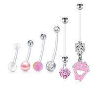 LAURITAMI 6pcs 14G Piericng Rings Belly Button Pregnancy Bars Bioflex Acrylic Maternity Long Barbells Baby Feet Dangle CZ Retainer Body Piercing Jewelry 14mm 18mm 25mm 32mm, Stainless Steel Acrylic