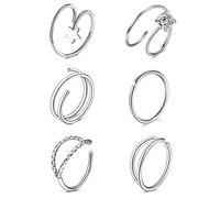 LAURITAMI 6pcs Double Hoop Nose Ring for Single Piercing Spiral 20G Thin Snug Earring Hoop 10mm Piercing Jewelry CZ Star