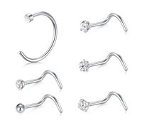 LAURITAMI 6pcs Nose Studs Nose Rings Stainless Steel Thin Nose Bar Screw Set Diamond 20G Hoop Nose Piercing Jewellery