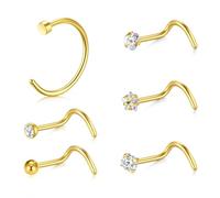 LAURITAMI 6pcs Nose Studs Nose Rings Stainless Steel Thin Nose Bar Screw Set Diamond 20G Hoop Nose Piercing Jewellery