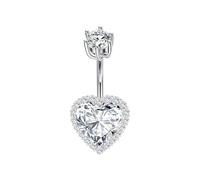 LAURITAMI 925 Sterling Silver Belly Bars 14G Belly Button Bars 6mm 8mm 10mm Large Heart Cubic Zirconia Navel Piercing Body Jewellery