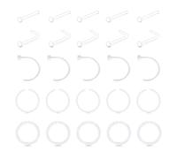 LAURITAMI Clear Nose Stud for School Plastic Nose Ring Invisible Retainers 20G 18G L Shape Straight Clear Stud & Clicker Rings for Mri Surgery