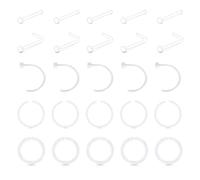 LAURITAMI Clear Nose Stud for School Plastic Nose Ring Invisible Retainers 20G 18G L Shape Straight Clear Stud & Clicker Rings for Mri Surgery