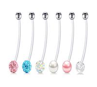 LAURITAMI Flexible Belly Button Ring 38mm Pregnancy Pregnant Long Bioflex Maternity Navel Bars PTFE 14G Pearl Piercing Jewellery Women