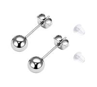LAURITAMI G23 Titanium Round Ball Stud Earrings Silver,6mm Titanium Cartilage Earrings for Sensitive Ears for Women Men,1 Pair
