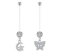 LAURITAMI Pregnancy Belly Button Rings Belly Bars Maternity Acrylic Bioflex 14/18/25/32/35/38mm 14G Long Barbells Baby Feet Dangle CZ Retainer Body Piercing Jewellery