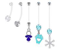 LAURITAMI Pregnancy Belly Button Rings Belly Bars Maternity Acrylic Bioflex 14/18/25/32mm 14G Long Barbells Baby Feet Dangle CZ Retainer Body Piercing Jewellery