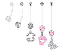 LAURITAMI Pregnancy Belly Button Rings Belly Bars Maternity Acrylic Bioflex 14/18/25/32mm 14G Long Barbells Baby Feet Dangle CZ Retainer Body Piercing Jewellery