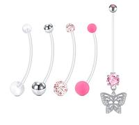 LAURITAMI Pregnancy Belly Button Rings Belly Bars Maternity Acrylic Bioflex 14/18/25/32mm 14G Long Barbells Baby Feet Dangle CZ Retainer Body Piercing Jewellery