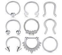 LAURITAMI Septum Clicker Rings Surgical Steel 8mm 16G Hinged Segment Horseshoe Seamless CZ Diamond Helix Earrings Hoop Piercing Jewellery