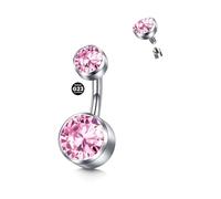 LAURITAMI Titanium Belly Button Bars,8mm 10mm 12mm 14mm 14G Solid Titanium Belly Bar Silver Gold for Women Men Navel Bars Piercing Jewellery,1 Piece Pink