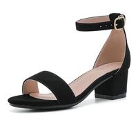 LAURMOSA Girls High Heel Sandals Open Toe Ankle Strap Dress Shoes for Little Big Kids Wedding Party Chunky Heel Sandals, Honorable Nobuck Black, 4 Big Kid