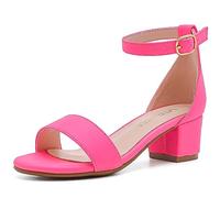 LAURMOSA Girls High Heels Sandals for Girls Open Toe Ankle Buckle Strap Dress Shoes for Little Big Kids Wedding Party Block Chunky Pump Sandals, Honorable Nubuck Fuchsia, 4.5 UK Child