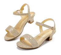 LAURMOSA - Girls Sandals Dress Shoes Wedding Party Open Toe Glitter High Heels for Little Big Kid, Classic Glitter Cham, 22.2 cm