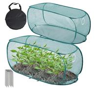 Lauroofan Pop Up Garden Mesh Plant Cover, Portable Plant Tent for Vegetables and Fruits, Protect Against Birds, Butterflies and Pests, with Ground Stakes and Storage Bag (Green,120 * 45 * 40cm,2)