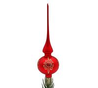 Lauschaer Christmas Tree Decoration - Christmas Tree Topper Matt Red with Glitter Decoration in Gold, Ornaments, Length Approx. 28 cm