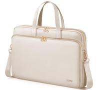 Lausiax Laptop Case Bag Women Men Computer Sleeve Compatible with MacBook/Dell/HP/Acer/ASUS, Waterproof Shoulder Carrying Briefcase, Beige, 17-17.3 Inch