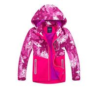 LAUSONS Boys Waterproof Jacket Kids Coat Camo Girls Lightweight Windbreaker Outdoor Fleece Raincoat with Hood Red Pink Lable Size 150/10-11 Years