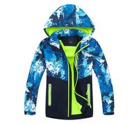 LAUSONS Boys Waterproof Jacket Kids Coat Camo Girls Lightweight Windbreaker Outdoor Fleece Raincoat with Hood Army Green Lable L / 7-8 Years