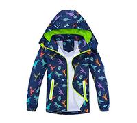 LAUSONS Boys Waterproof Jackets Kids Windbreaker Dinosaur Lightweight Raincoat with Detachable Hood Navy Label 100/3-4 Years