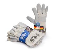 LauterSchutz® Robust cowhide leather work gloves, double stitched and with cotton inserts on the back of the hand, for forestry, gardening and construction site work (6 pairs)