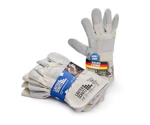 LauterSchutz® Robust cowhide leather work gloves, double stitched and with cotton inserts on the back of the hand, for forestry, gardening and construction site work (3 pairs)