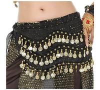 Lauthen.S 128 Coins Belly Dance Hip Scarf Tribal Belt Halloween Genie Costume Accessory - Black - One Size