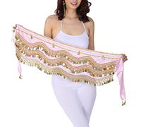 Lauthen.S 248 Coins Belly Dance Hip Scarf Tribal Belt Halloween Gypsy Costume Accessory, Pink(gold Coins), One Size