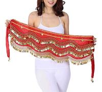 Lauthen.S 248 Coins Belly Dance Hip Scarf Tribal Belt Halloween Gypsy Costume Accessory, Red(gold Coins), One Size