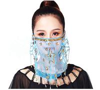 Lauthen.S Face Veil with Sequins Beads Tribal Belly Dance Halloween Accessory - Blue - One Size
