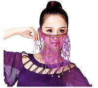 Lauthen.S Face Veil with Sequins Beads Tribal Belly Dance Halloween Accessory - Purple - One Size