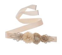 Lauthen.S Sash Belt with Flowers Pearls Rhinestone for Wedding Bride/Baby Shower Dress, Khaki, One Size