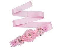 Lauthen.S Maternity Flower Sash Belt with Rhinestone Pearls for Baby Shower Maternity Gender Reveal Party Wedding Bride Dress, Pink, One Size