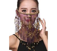 Lauthen.S Women Belly Dance Face Veil Egyptian Mask Halloween Genie Costume Accessory - Purple - One Size