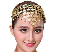 Lauthen.S Women Belly Dance Headband Coins Tribal Headpiece Gypsy Jewelry Costume Accessory (One Size, Gold 01)